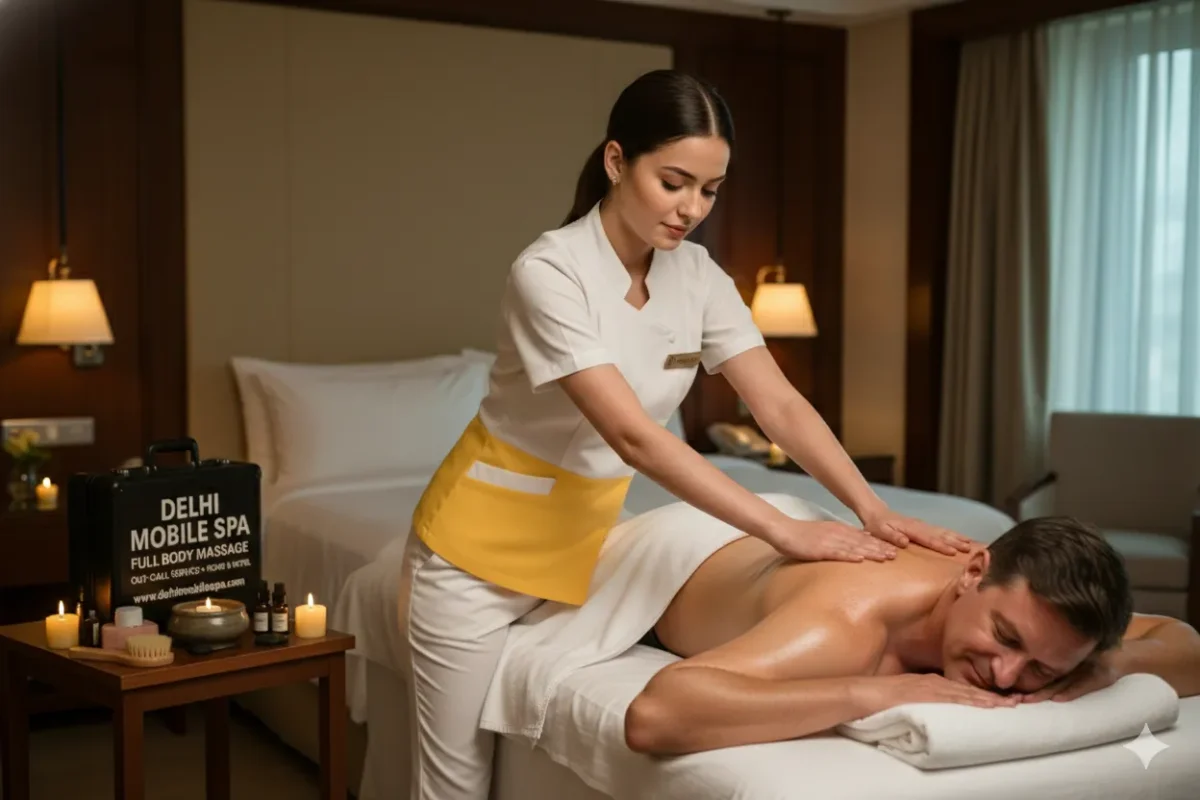 Professional Full Body Massage Malviya Nagar. Home Massage South Delhi. Hotel Massage Foreign Client. White Uniform Female Therapist.