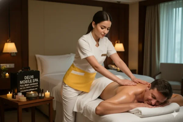 Professional Full Body Massage Malviya Nagar. Home Massage South Delhi. Hotel Massage Foreign Client. White Uniform Female Therapist.