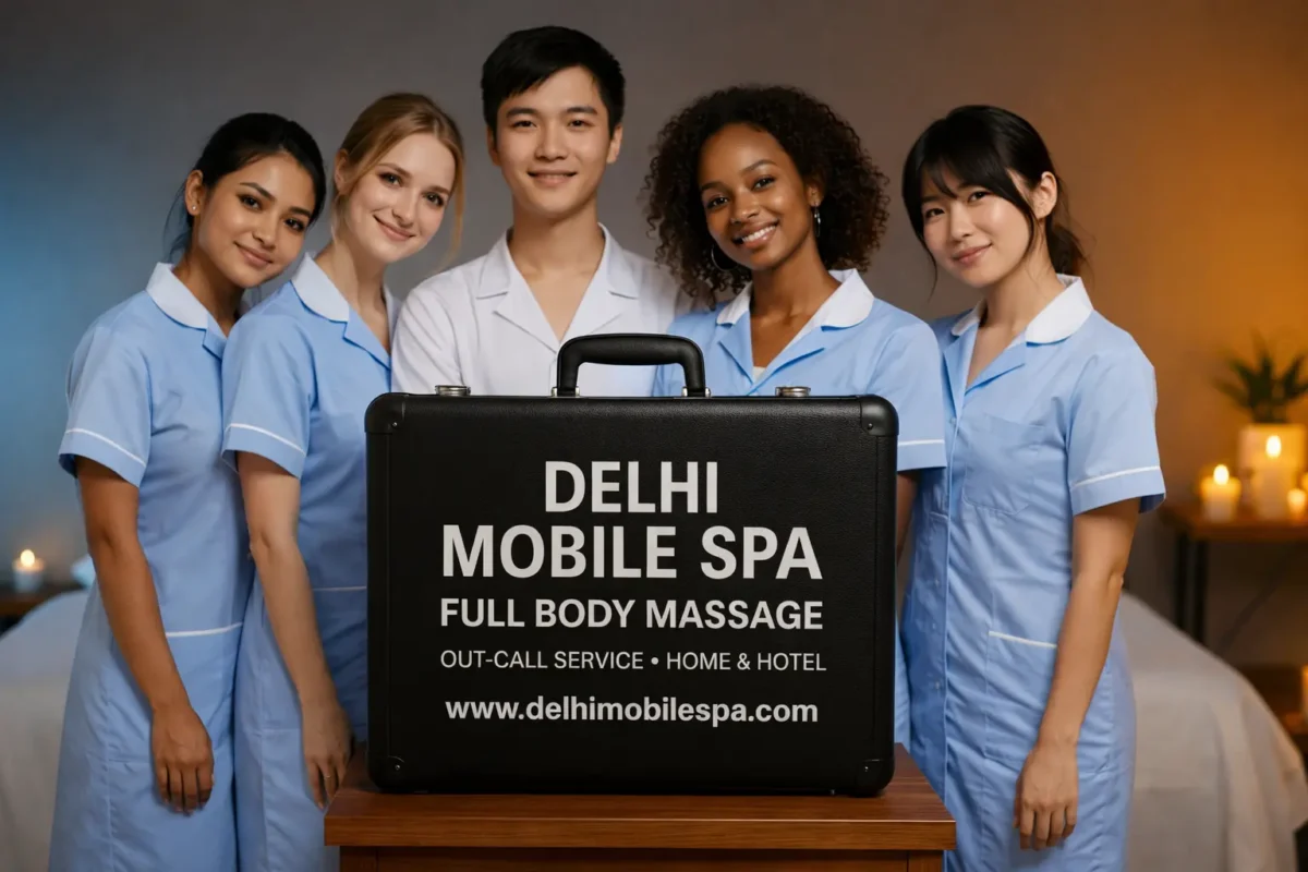Professional massage therapist team with Delhi Mobile Spa massage kit providing full body massage at home and hotel in Delhi NCR