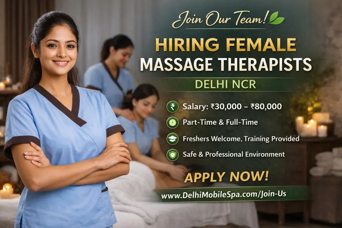 Female massage therapist job opportunity with a professional mobile spa service in Delhi NCR